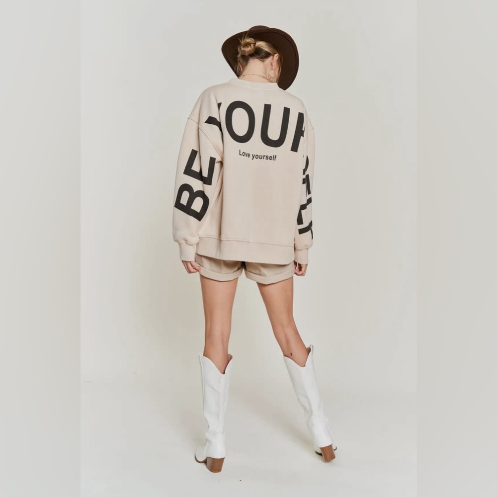 Be Yourself, Love Yourself Sweatshirt- Tan - Picture 3 of 5